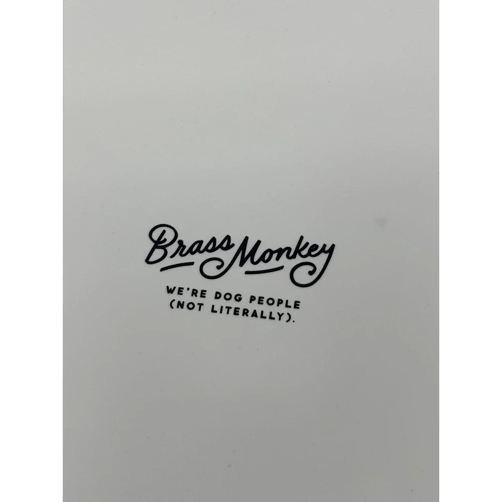 Brass Monkey After Dinner Drinks Ceramic Dog Bowl White Gold Foil lettering NIB